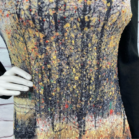 Fleur de Lis Sweater Top Size M Fall Colors Abstract Rainy Day Trees Tunic Lace - Picture 4 of 11